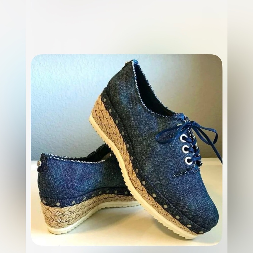 STUART WEITZMAN Denim Lace-up Oxford Platform Wedge Espadrilles 9 MSRP $395 NWOB